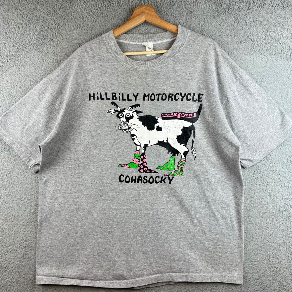Vintage Walco Hillbilly Motorcycle Cowasocky T-Shirt Mens 2X Gray Single Stitch